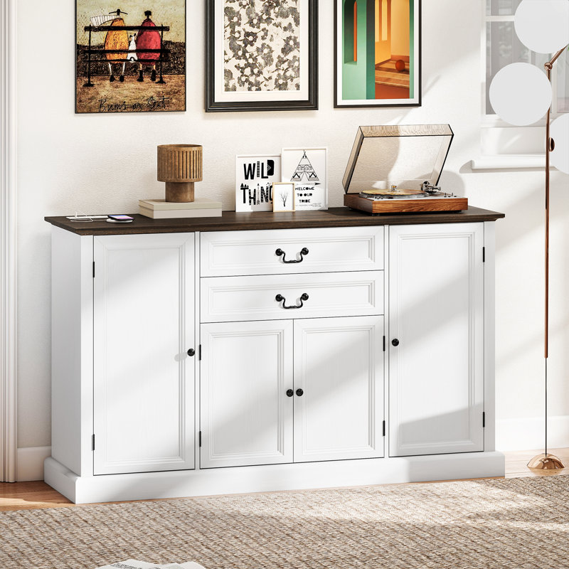 Buffet 58 po avec station de charge noir Farmhouse, Noir / brun