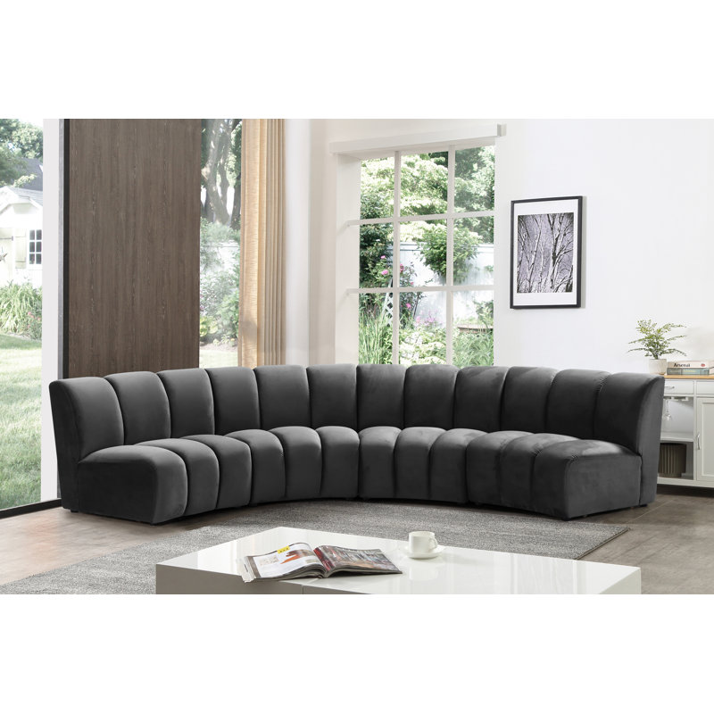Canapé modulaire en velours Infinity, Velours gris, 4 pièces