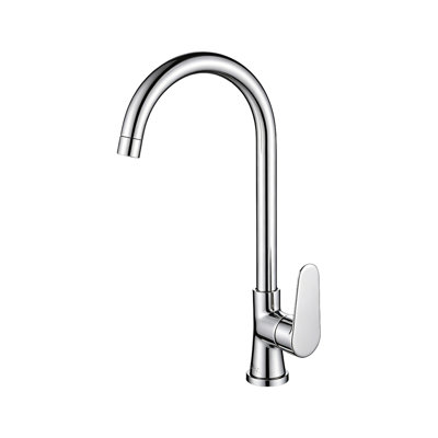 Robinet d'évier de cuisine en chrome poli 0Ontz, robinet de cuisine à poignée simple en laiton massif avec bec pivotant à 360 °, mélangeur d'eau chaude et froide pour évier de cuisine encastré et de ferme