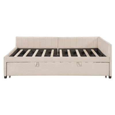 Leto  Modern L-Shaped Upholstered Daybed with Pop-Up Trundle for Bedroom, Guest Room & Living Space