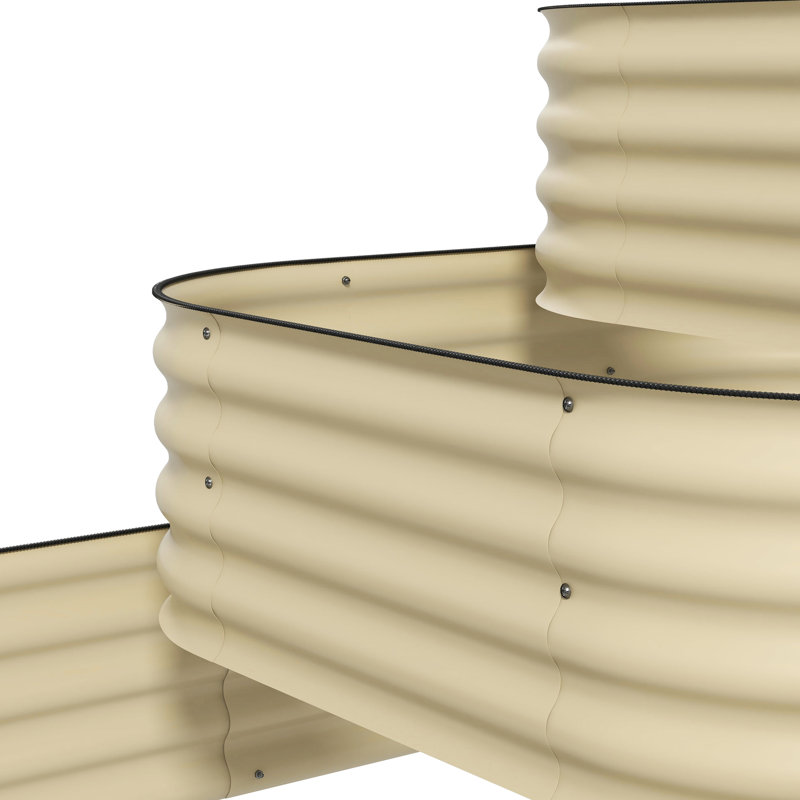 Galvanized Steel 3 Raised Garden Bed Kit, 63.99" X 43" 31.97", Creamy White, 3 Planter Boxes With Decay- Rubber Strip Edging For Patio 63.99"X43"X31.97", -