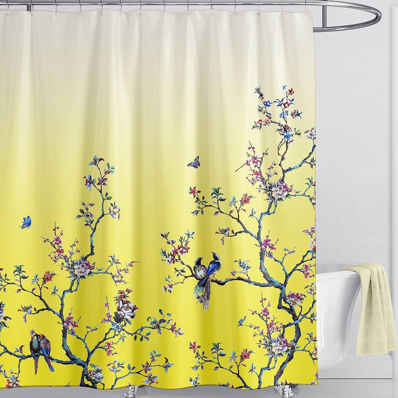 Floral Polyester Shower Curtain, Yellow
