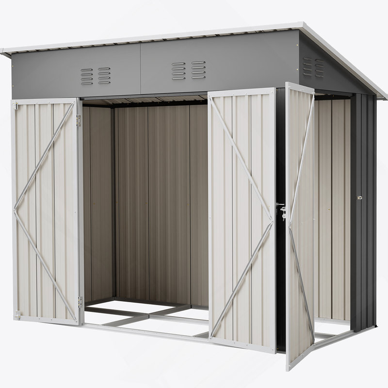 Remise de rangement avec toit incliné résistant aux intempéries et 4 outils de ventilation en métal pour l'extérieur