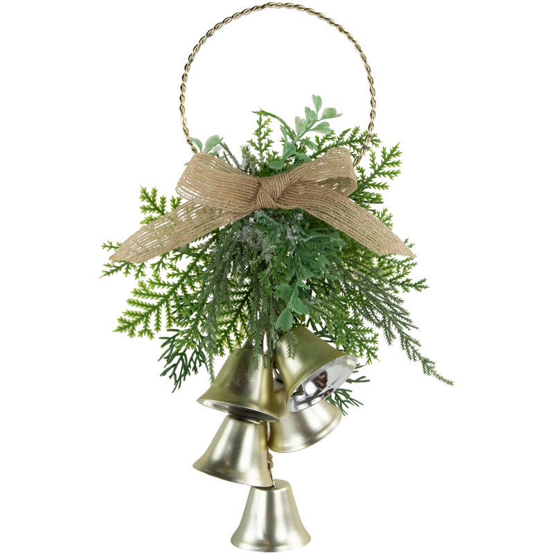 Cintre de porte 11,25 "Cloches dorées avec nœud en toile de jute