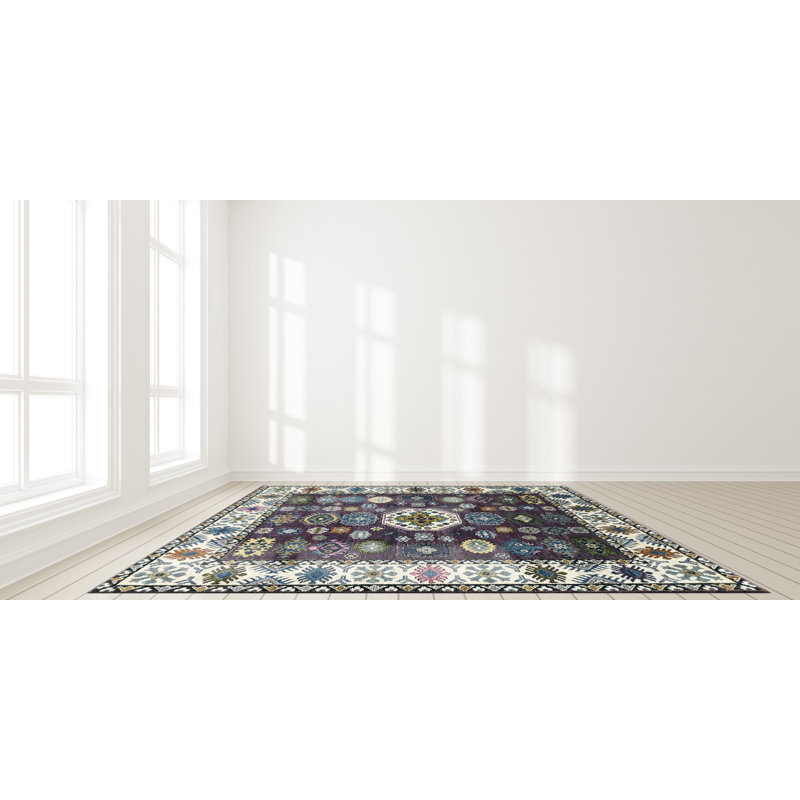 Purple Hand Knotted Wool Area Rug, Rectangle 9' x 12'