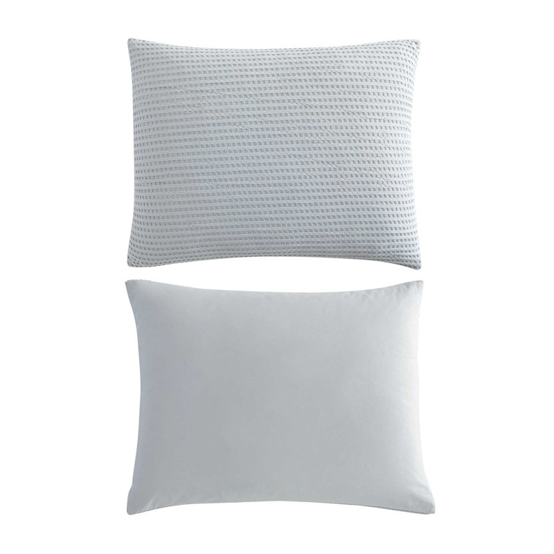 Kenneth Cole Solid Waffle Waffle Duvet Cover Set, Queen Duvet Cover + 2 Standard Shams, Dark Grey