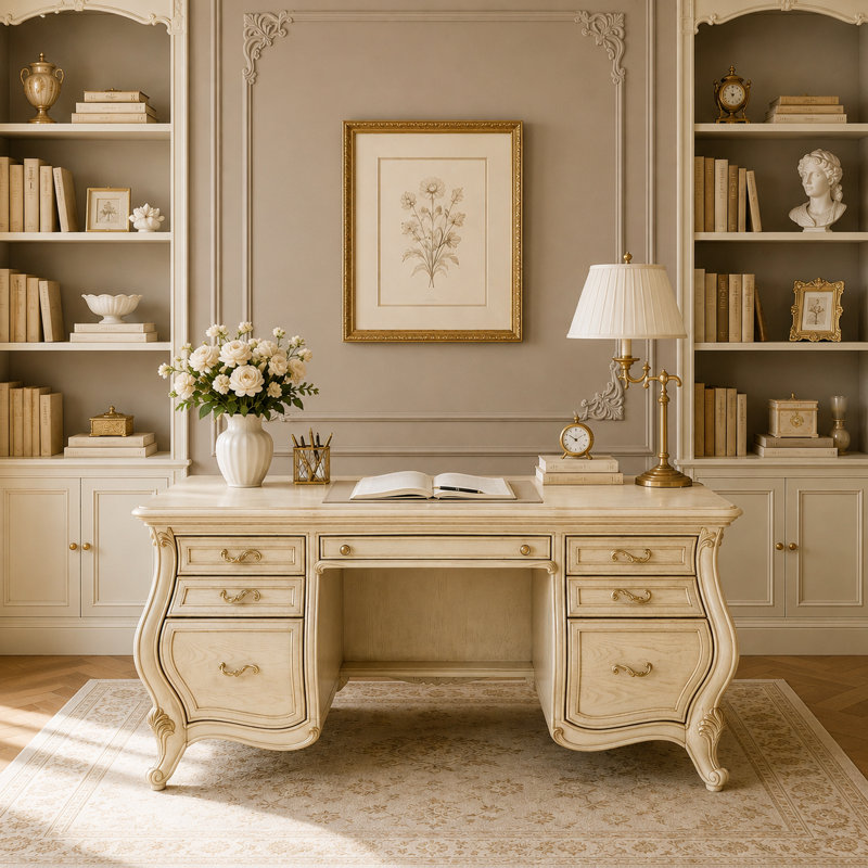 Platine de Royale Solid Wood Executive Desk, Champagne