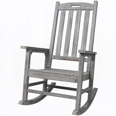 Wooden Porch Rocker Chair with Wide Seat and Tall Backrest