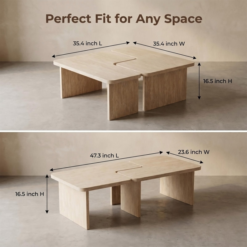 Modular Travertine Coffee Table Set of 2