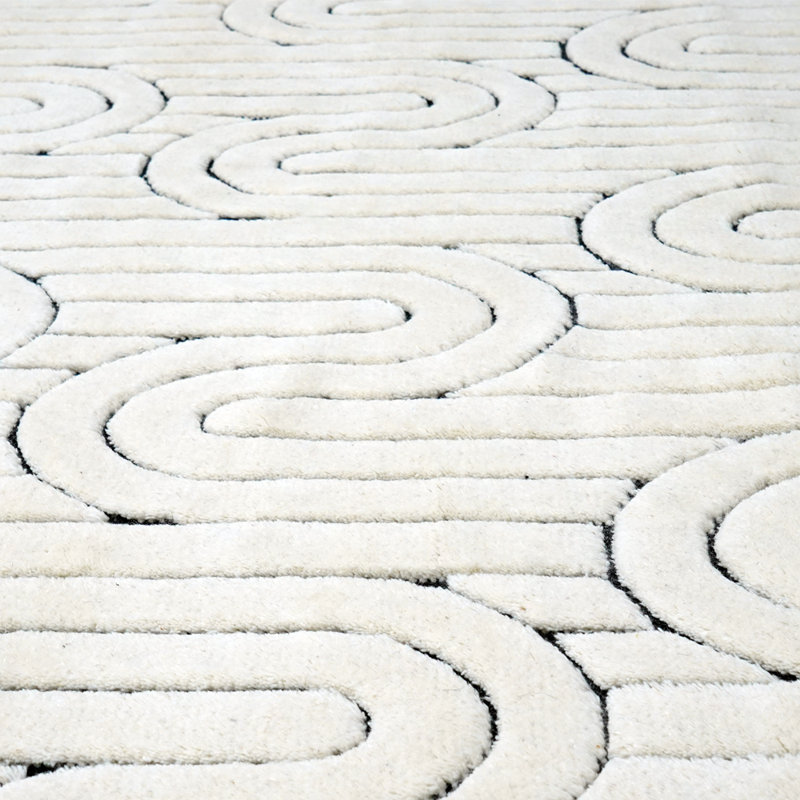 Reality Geometric Area Rug in Cream/Black, Rectangle 5'3" x 7'6"