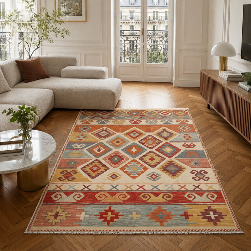 Geometric Cotton and Chenille Flatweave Area Rug, 200 x 300 cm