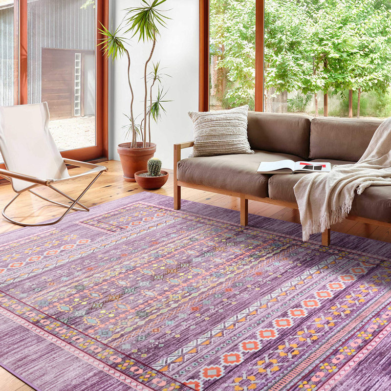 Tapis aztèque à motif marocain lavable à la machine Groner avec envers antidérapant, Rectangle 6 pi x 9 pi