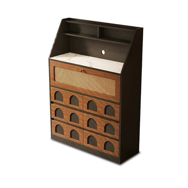 Buffet noisette + bois manufacturé noir + verre