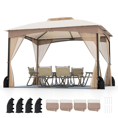 Double Roof Garden Gazebo With Netting Sidewalls