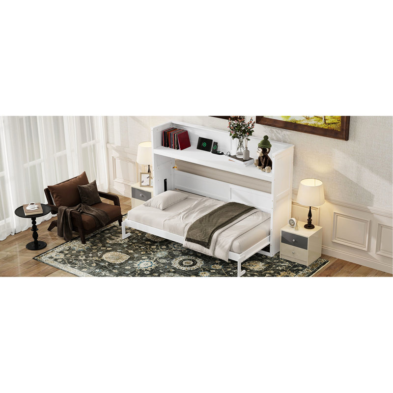 Bed Twin Xl With Desk, Led & . White Color. Produced Utilizing Solid Wood And For A Versatile Home Office Or Guest Room Size Lights, White. Composed Using