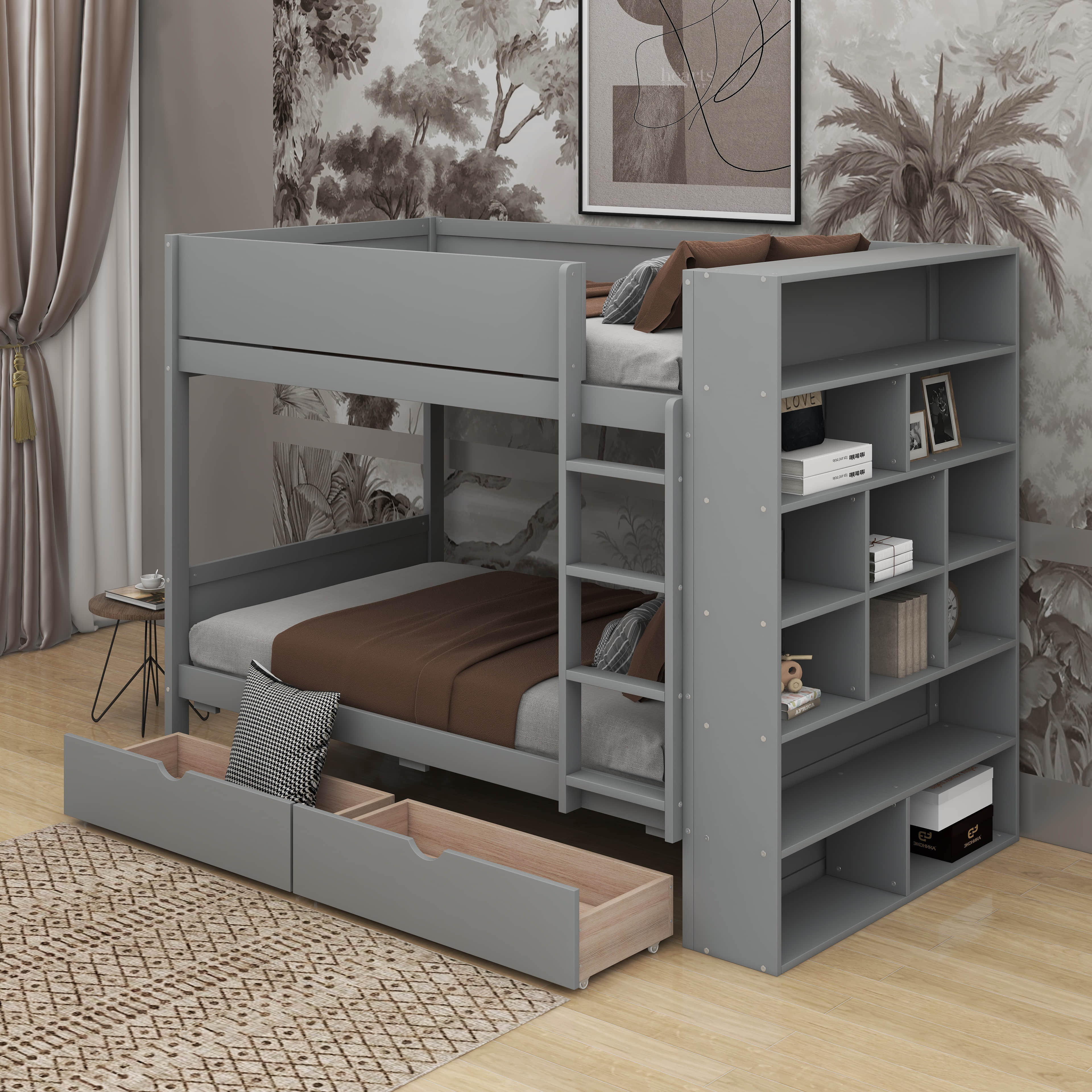 Harriet Bee Twin Over Twin Bunk Bed With Drawers And Cabinet - Wayfair ...