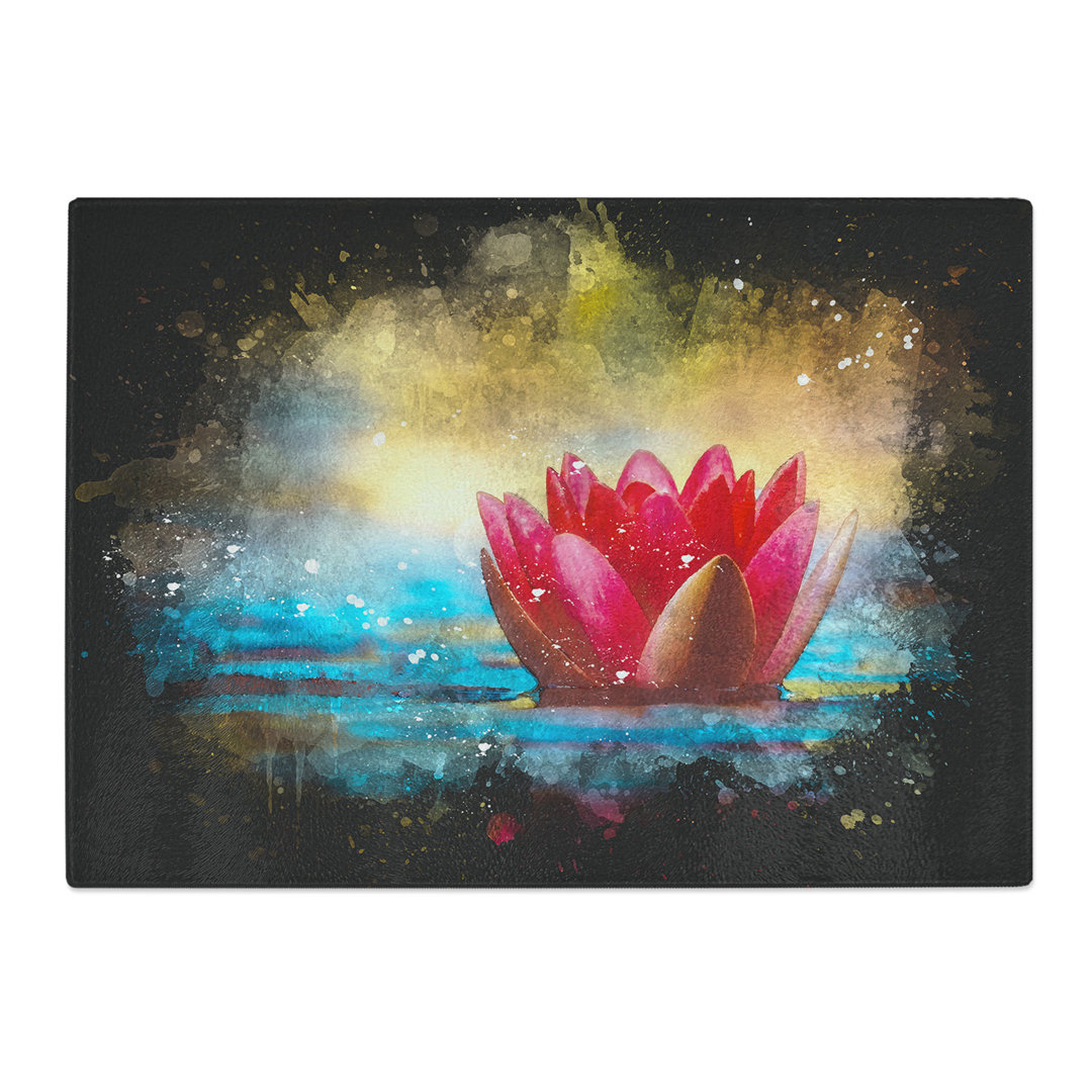 Tempered Glass Pink Water Lily Flower Chopping Board