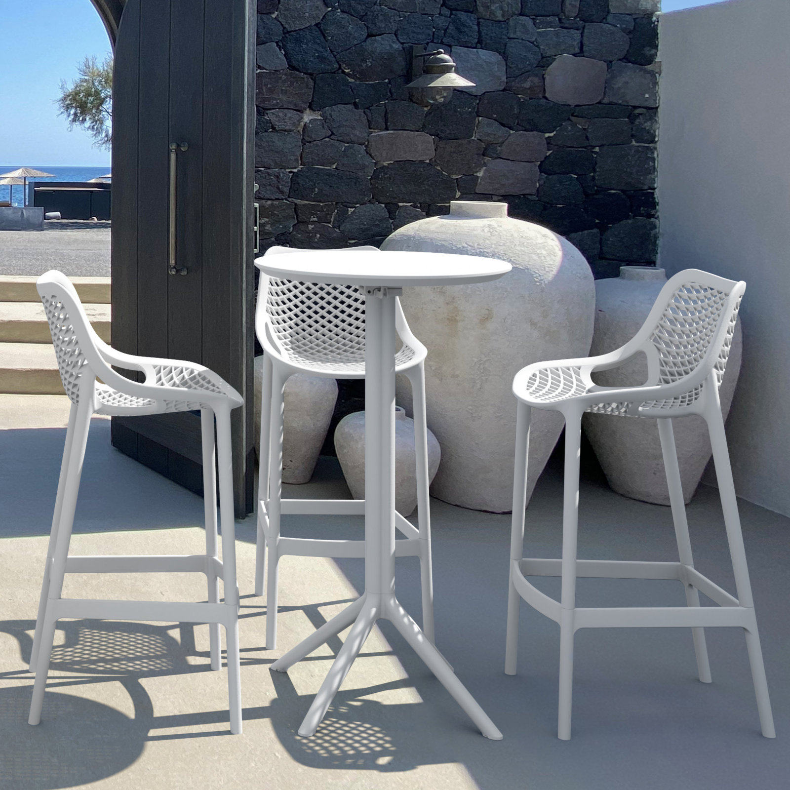 Elodie 24" Patio Bar Table, White, 42.5'' H x 23.6'' W x 23.6'' L