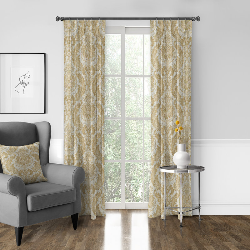Bordeau Linen Damask Room Darkening Pinch Pleat Pocket Single Curtain Panel, 20" W x 96" L, Blush