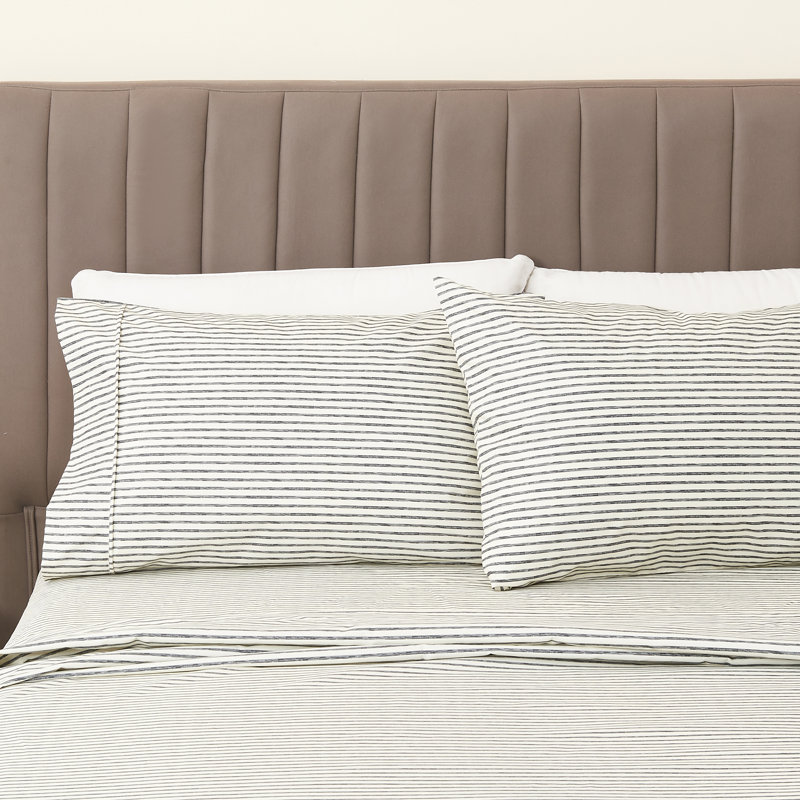 Ultra Soft Lodge Printed Microfiber Sheet Set, Queen, Stripe Dark Gray