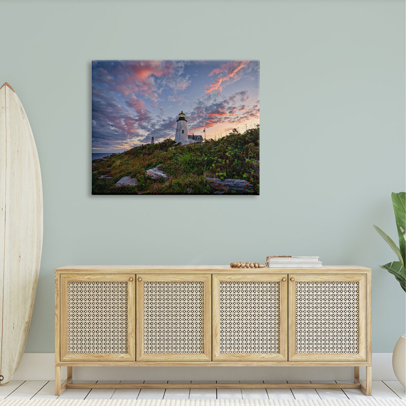 «Nautical Lighthouse Pink Clouds Landscape» par Rick Berk - photographie sur toile tendue, H 36 po x l 48 po x P 1,5 po