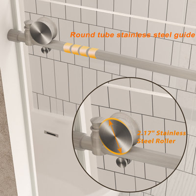 Delmar 44-48"Wx76"H Frameless Sliding Shower Door with 1/4" Tempered Glass & Explosion-Proof Film