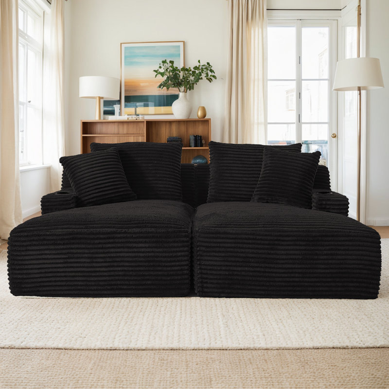 Très grand méridienne Mercer41, H 34 po x l 71 po x L 62 po, Noir