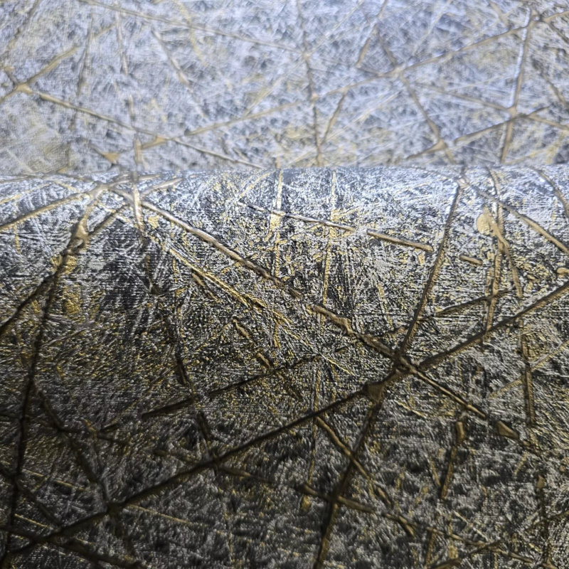 Papier peint texturé à motif de faux plâtre gris et argenté