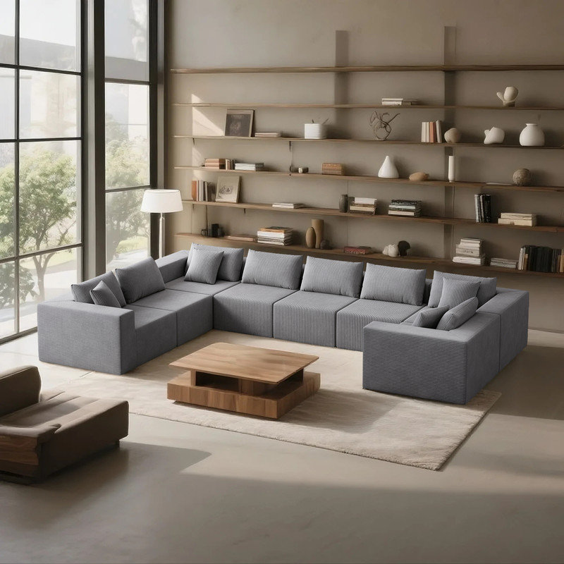 Canapé modulaire de luxe en velours côtelé 8 pièces Corduroy, Velours côtelé gris