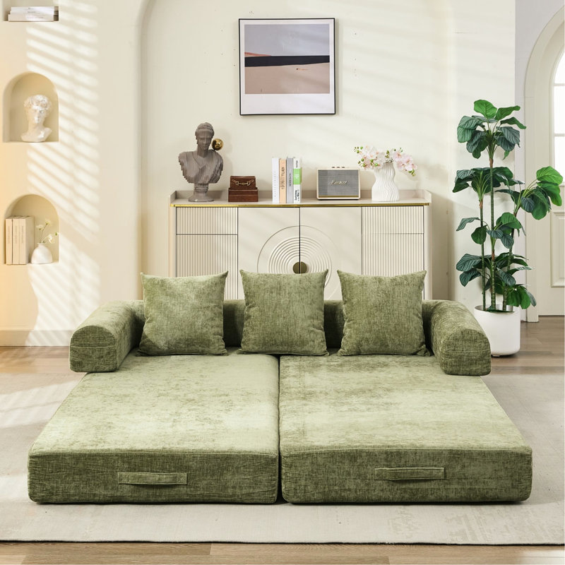 Coussin de plancher au sol, matelas convertible confortable avec accoudoirs, support à ressorts, pliage peu encombrant, coussins pour le salon en chenille pliable, conception modulaire sur mesure, respirant