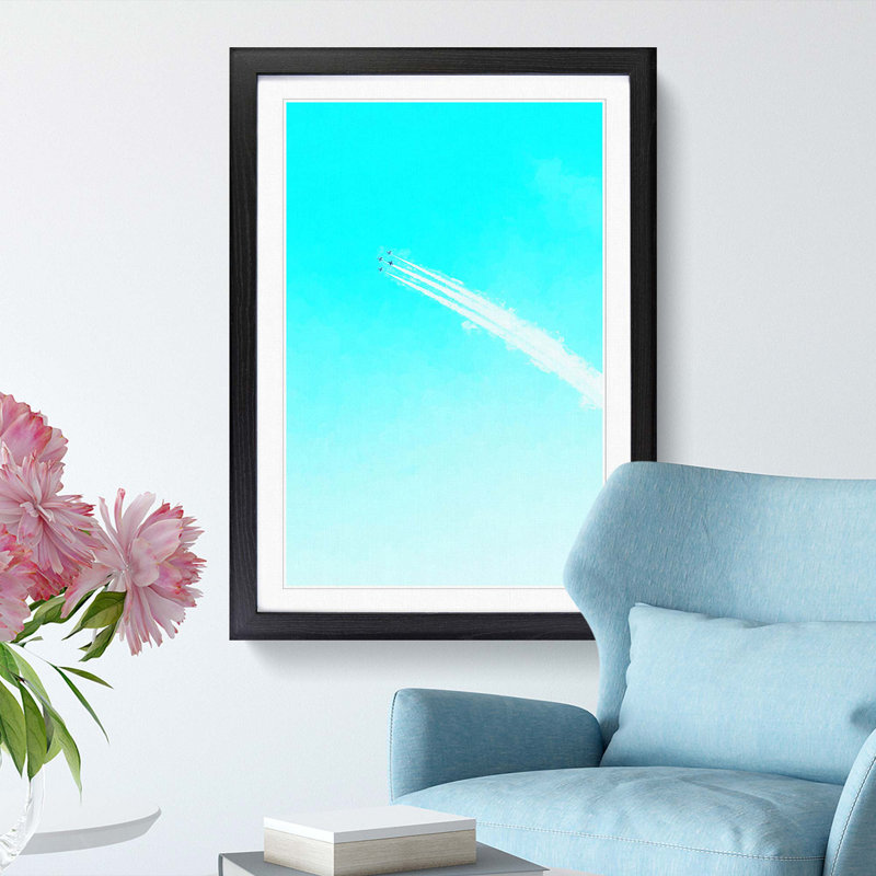 Plane Trails in the Sky - Picture Frame Graphic Art Print, 60cm H x 40cm W x 2cm D, Black