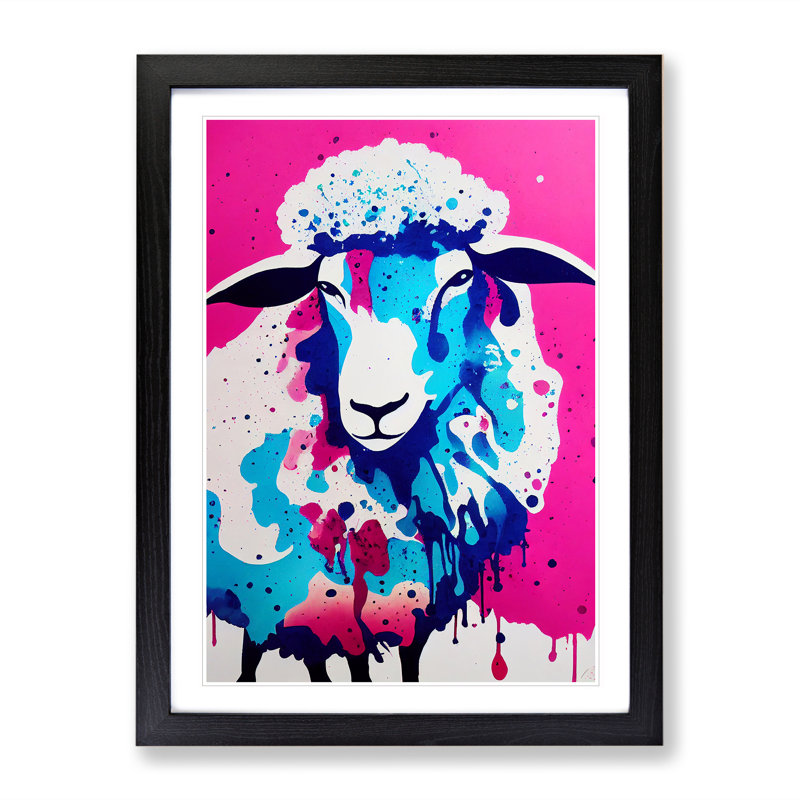 Colourful Sheep No.5 Abstract 1 Piece Single Picture Frame Painting, 64cm H x 46cm W x 2cm D, Black