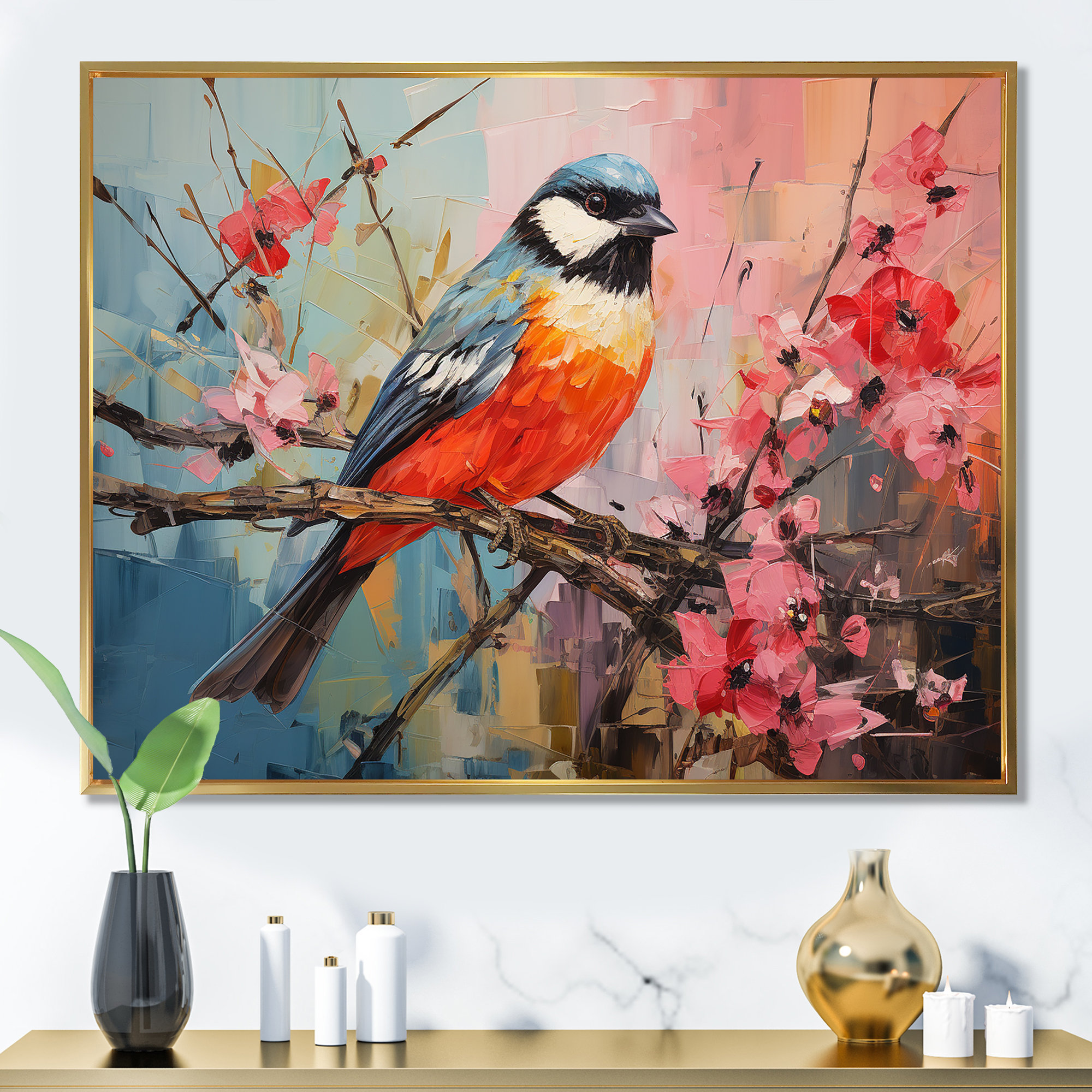 Red Barrel Studio Blue Bird Floral Tree Harmony - Art mural oiseau ...