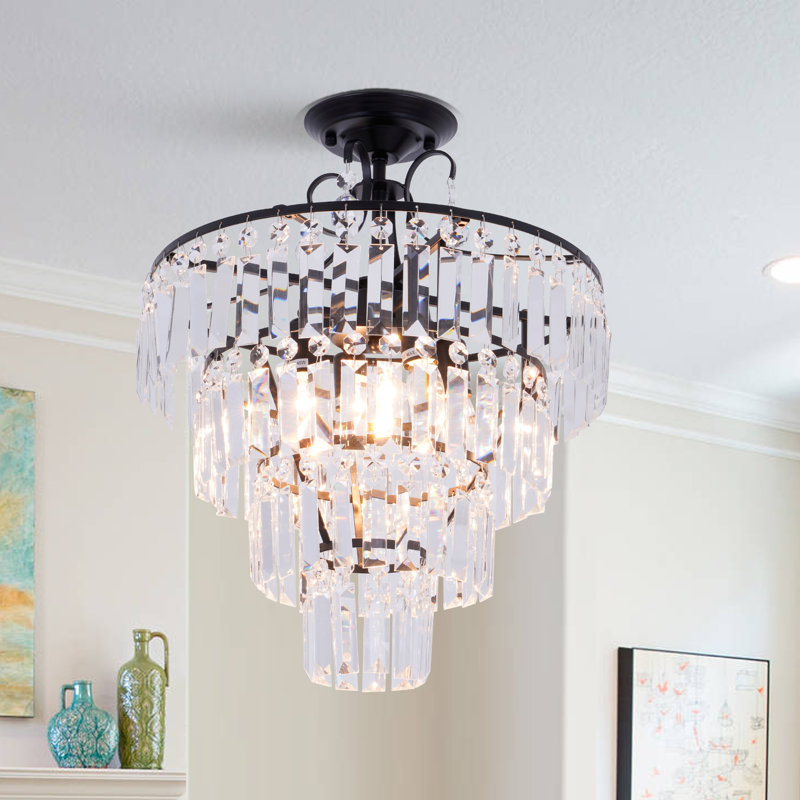 4-Light 15.7" Dimmable Tiered K9 Crystal Semi-Flush Mount Chandelier