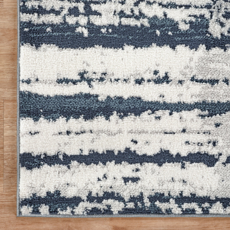 Caldwell Blue & Ivory Abstract High-Low Modern Rug, 2'7" x 10'0", Blue/Ivory