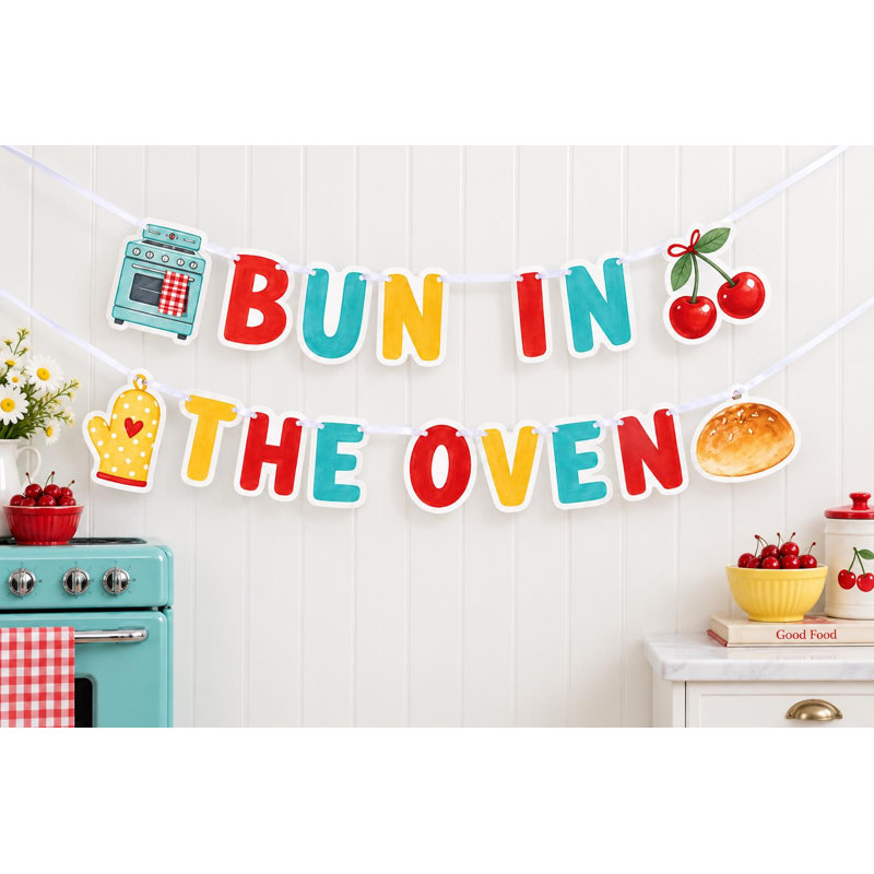 Bannière « Petit pain au four » pour fête prénatale, guirlande rétro en papier cartonné cerise