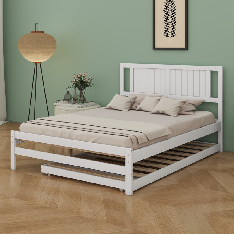 Lit plateforme avec lit gigogne réglable, Blanc