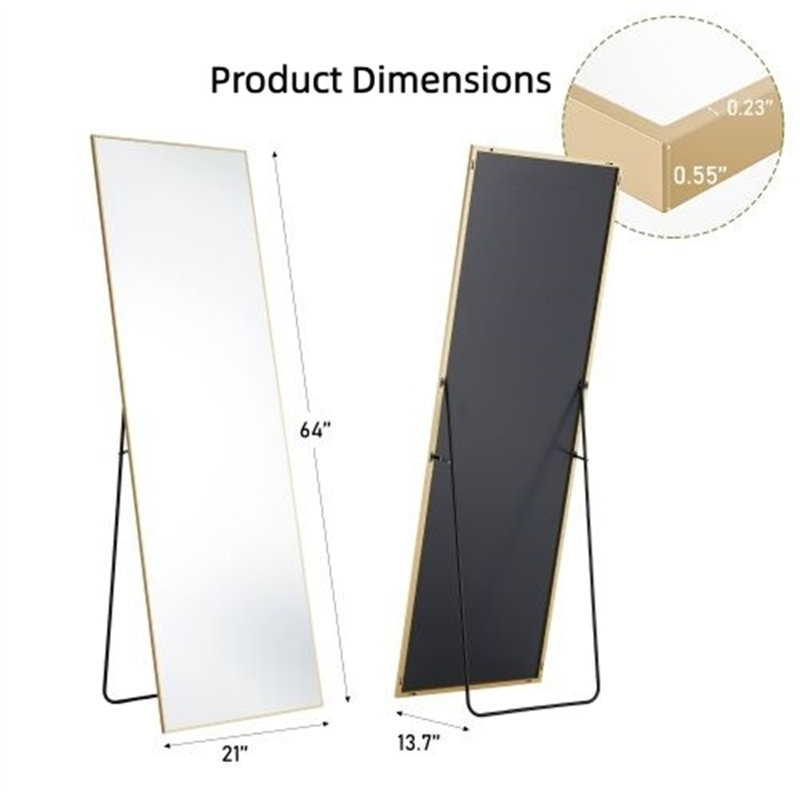 21''x64'' Rectangular Floor Standing Mirror With Stand – Aluminum Alloy Thin Frame, Wall Mountable, Hd Anti-explosion Glass, Bedroom/dressing Room Mirror