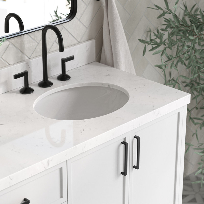 Meuble-lavabo double 72 po ARIEL Kelly avec comptoir en quartz de Carrare, Blanc