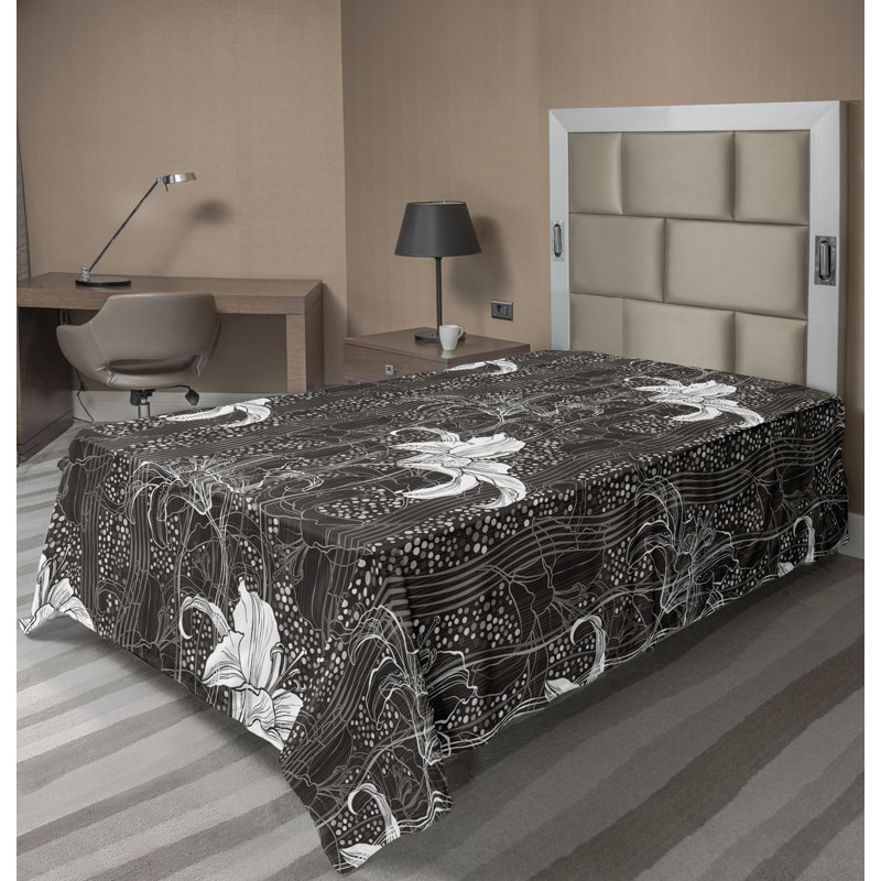 Ambesonne Flat Sheet Floral Grunge Art, Charcoal Gray White Floral, Twin XL Flat Sheet