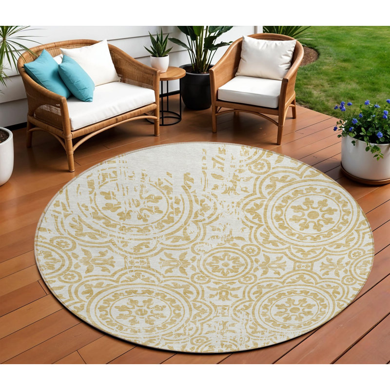 Tapis ivoire rond intérieur lavable 8 'Medallion