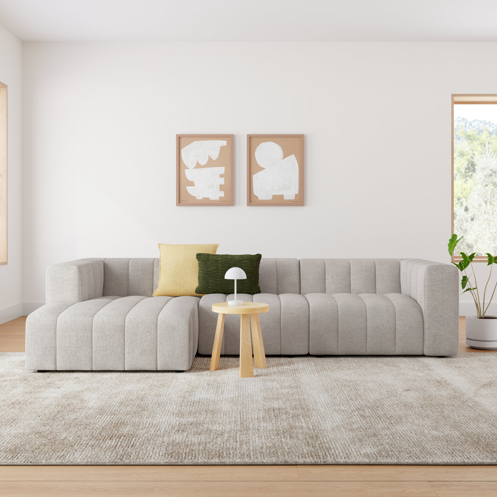Bowry Modular Upholstered Chaise L-Sectional, Left Hand Facing, Light Gray Napa Sandstone Polyester, Black
