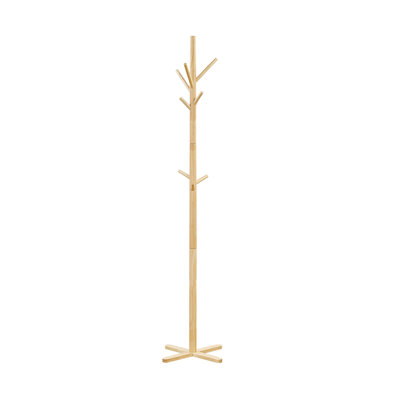 Natural Finish Modern Coat Rack  Wood, 9 Hooks Coat Hanger Stand Entryway Home Furniture 1Pc
