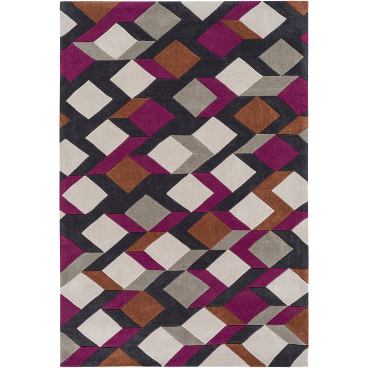 Tapis touffeté à la main à motif géométrique brun / beige / noir / rose Conroy