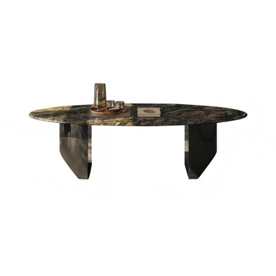 62.99"Modern Minimalist Luxury Stone Black & Brown Coffee Table