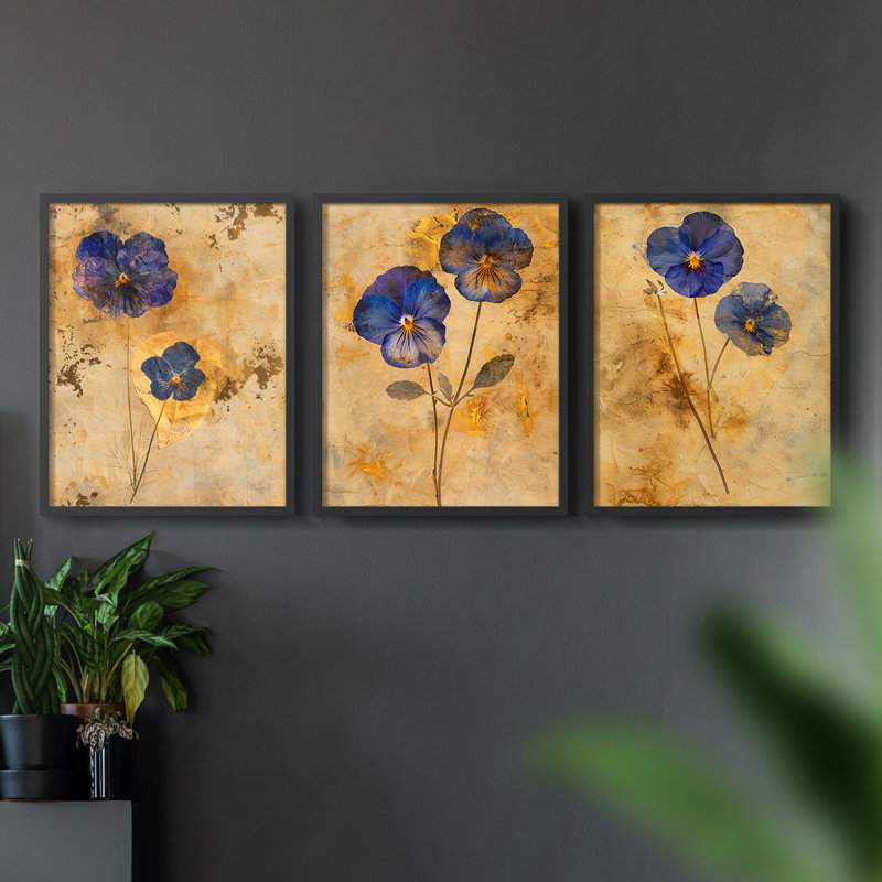 Étude florale, série III, ensemble de 3 estampes numériques, prêt à accrocher, Cadre noir, H 10 po x l 8 po