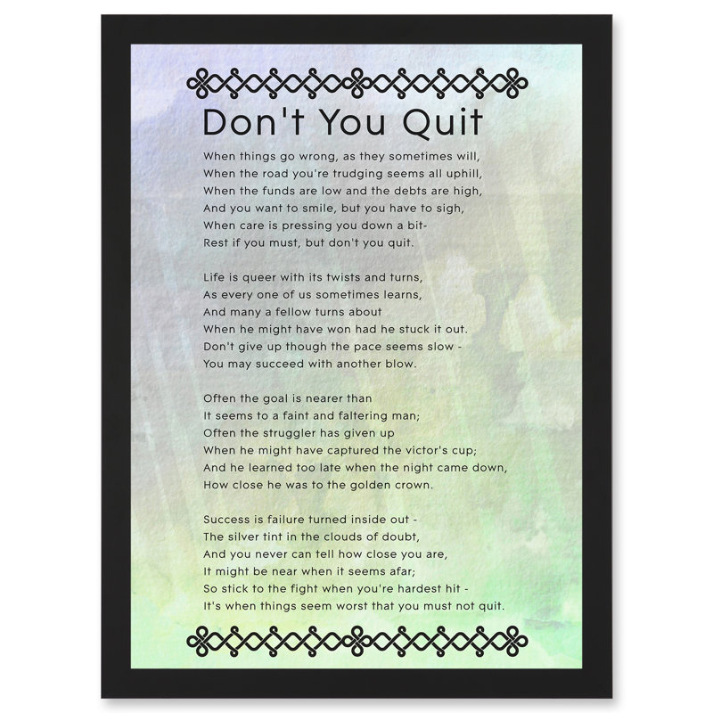 Don''t You Quit Poem - Single Picture Frame Painting