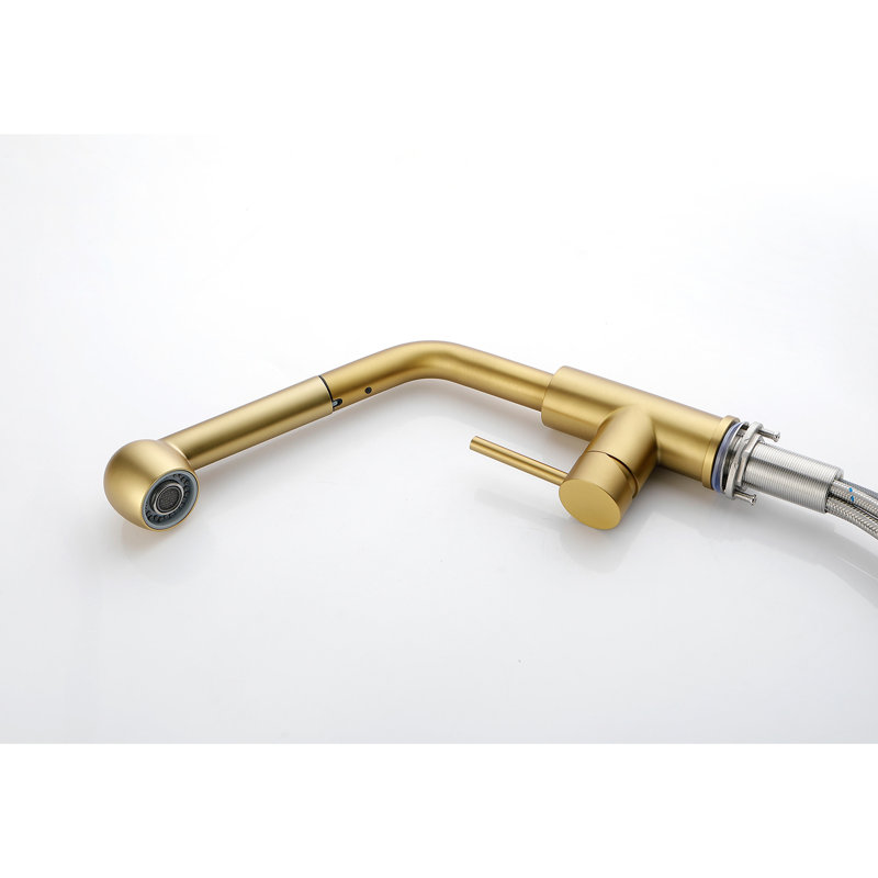 Robinet d'évier de cuisine en or brossé avec douchette extractible - 360 rotatif, jet et réglages pour diverses utilisations, surface de corrosion, contrôle du débit d'eau à une poignée, acier inoxydable