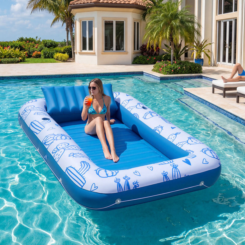 Inflatable Pool Float with UPF 50+ Canopy, 82" x 55" Large Tanning Pool Floating Lounger for Adults, 550LBS Capacity Sunbathing Lounger Floaties with Pillow, Phone & Cup Holder for Water Fun
