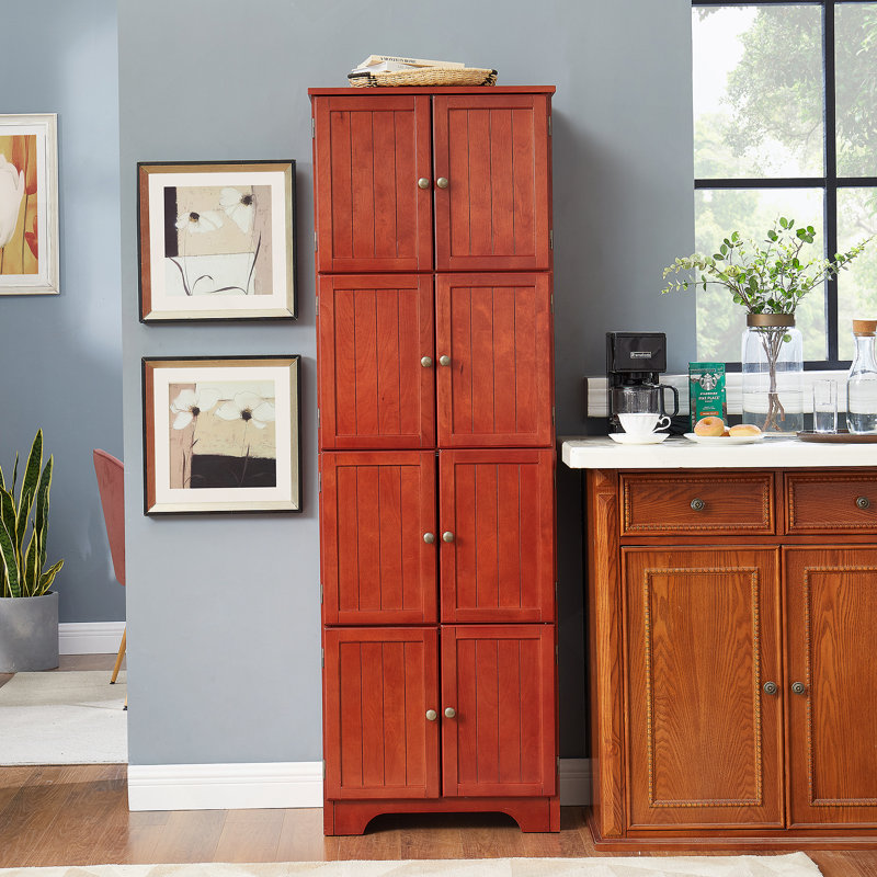 Armoire de rangement autoportante avec 8 portes et 4 tablettes, Cerisier